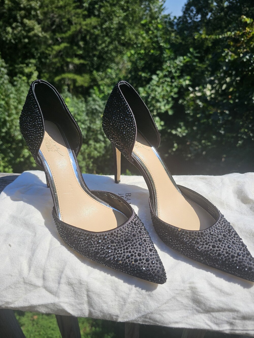 Badgley Mischka Jewel Black Crystal Rhinestone D’Orsay Heels Pumps 7.5